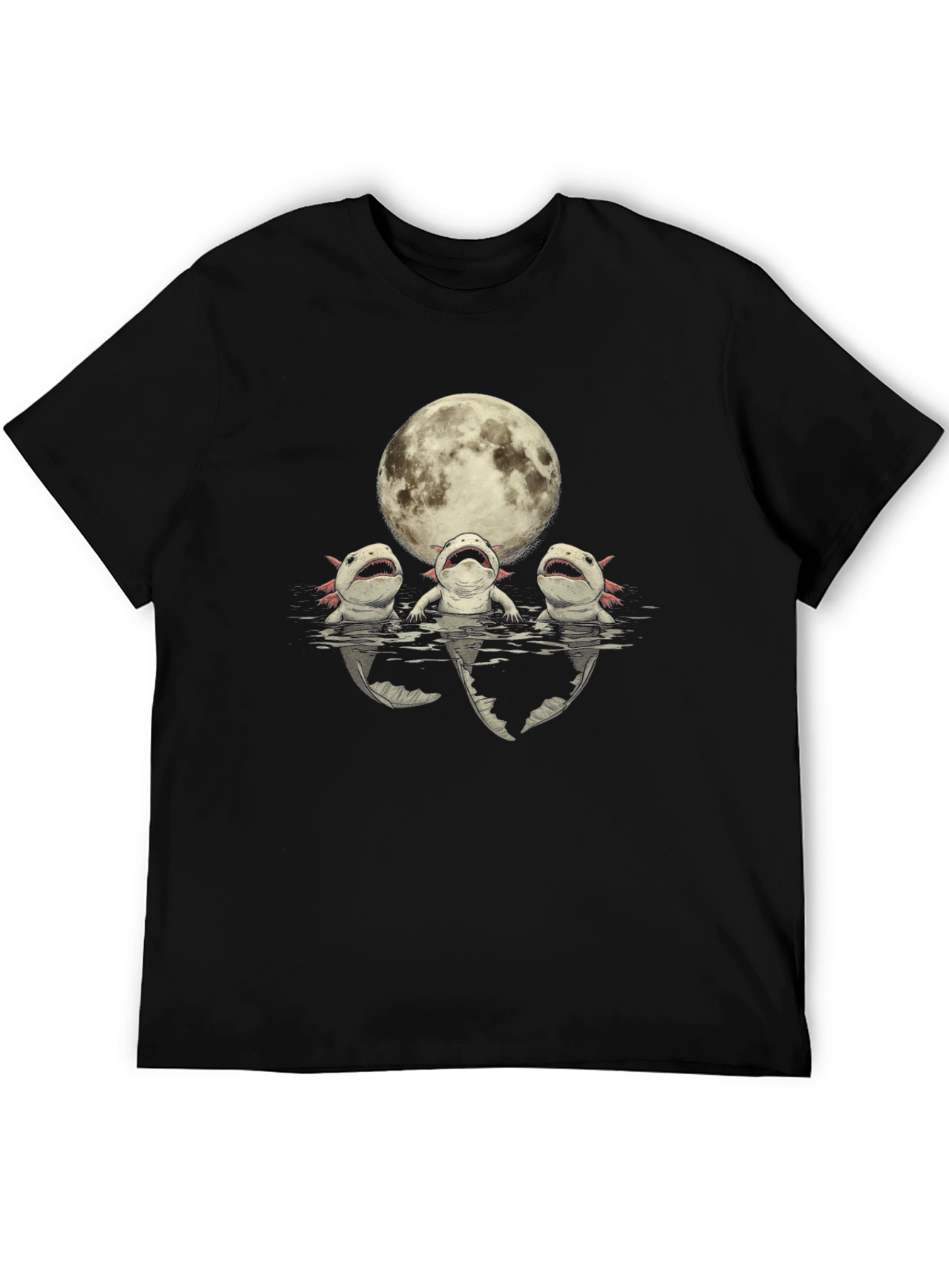 Camiseta Negra Axolotl Bajo la Luna