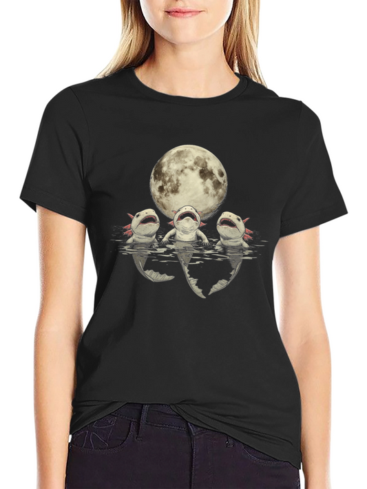 Camiseta Negra Axolotl Bajo la Luna