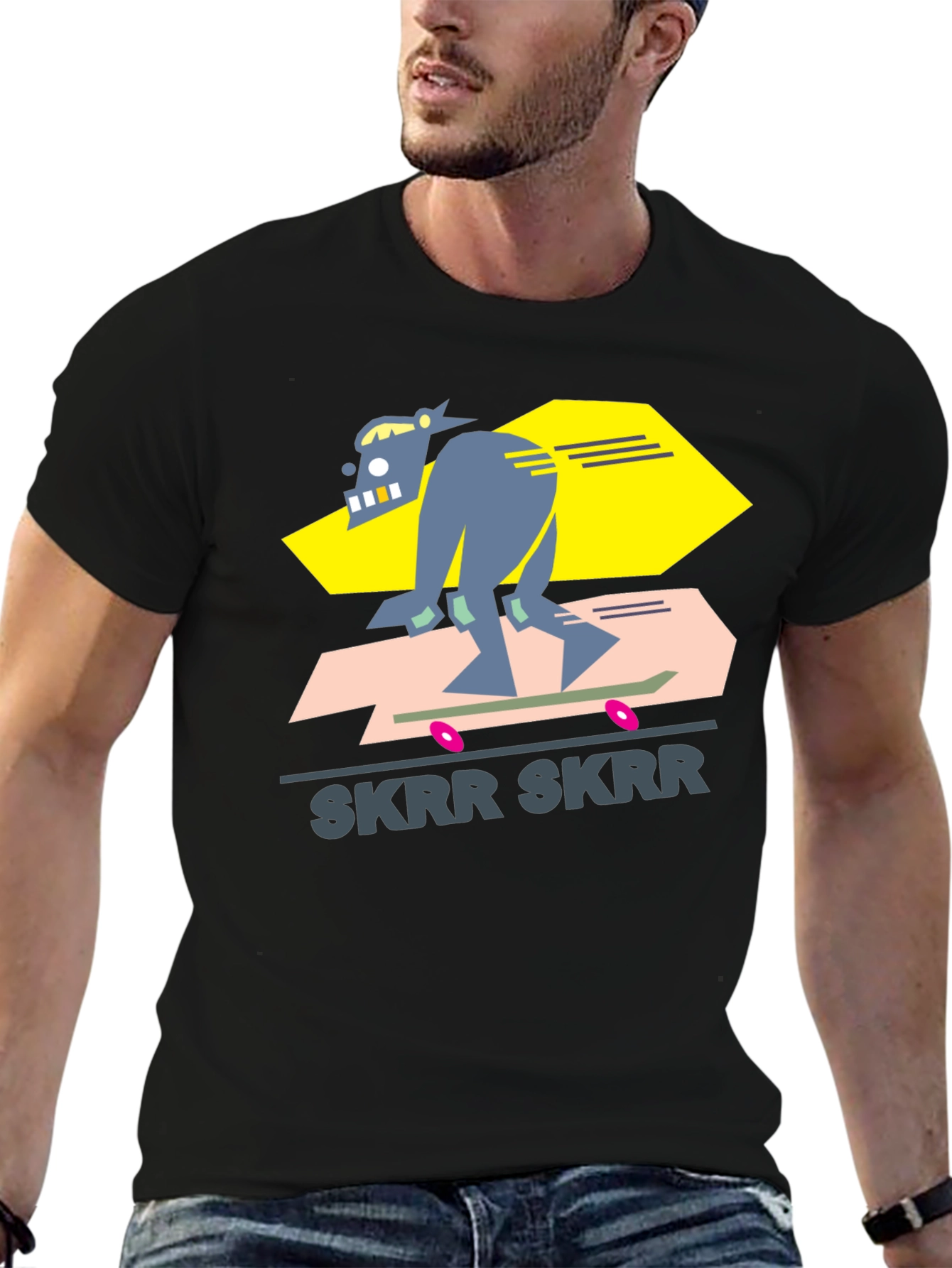 Camiseta Negra Diseño Skrr Skrr Skate