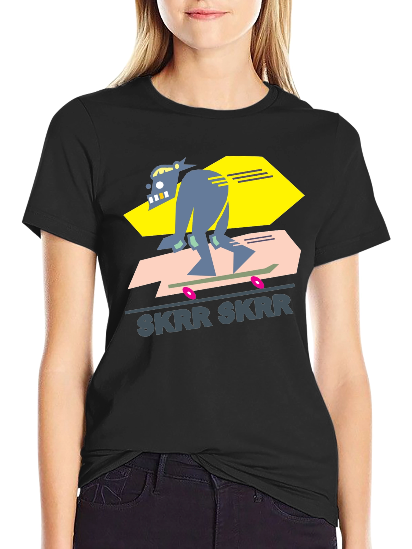Camiseta Negra Diseño Skrr Skrr Skate