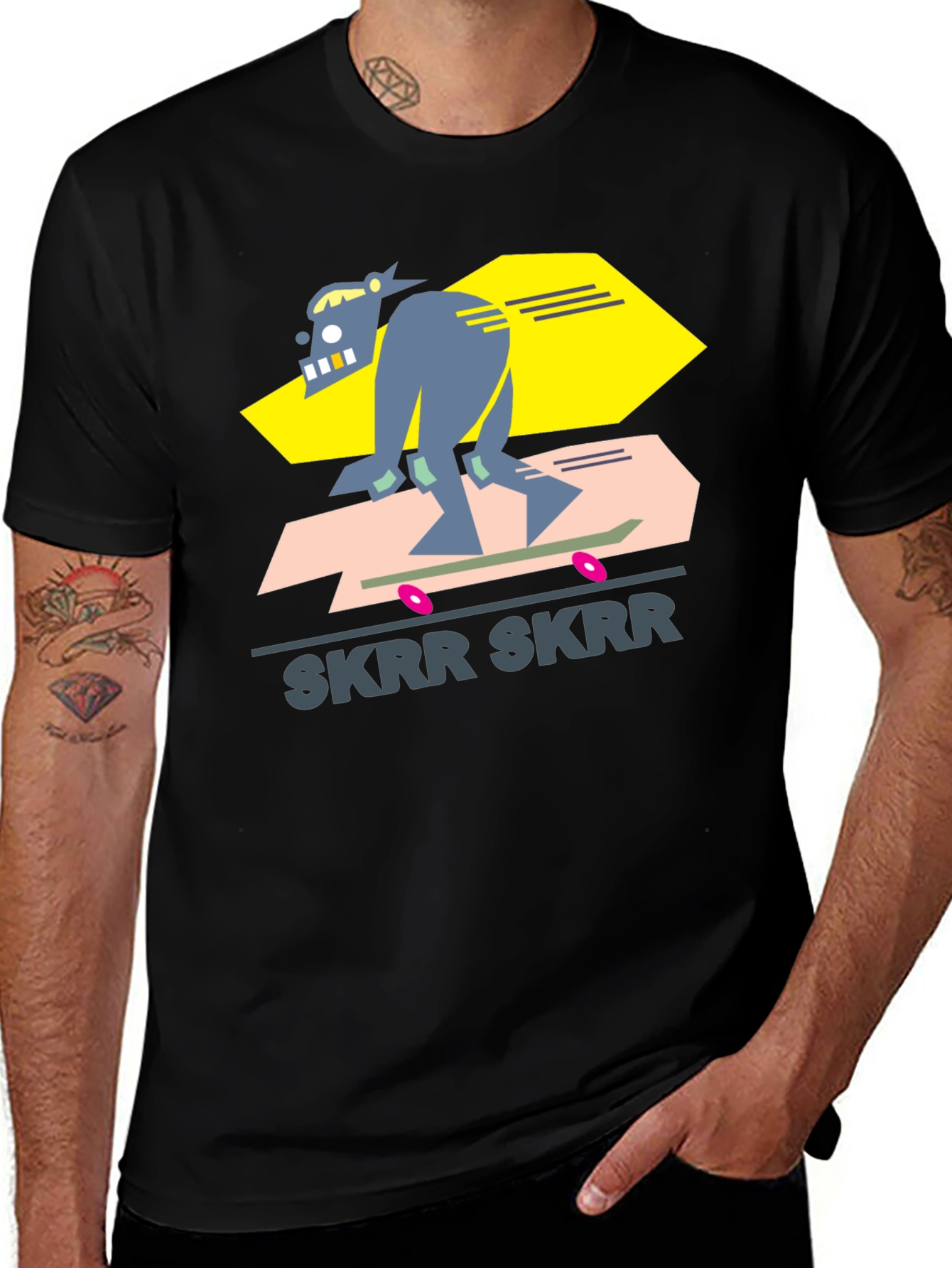 Camiseta Negra Diseño Skrr Skrr Skate
