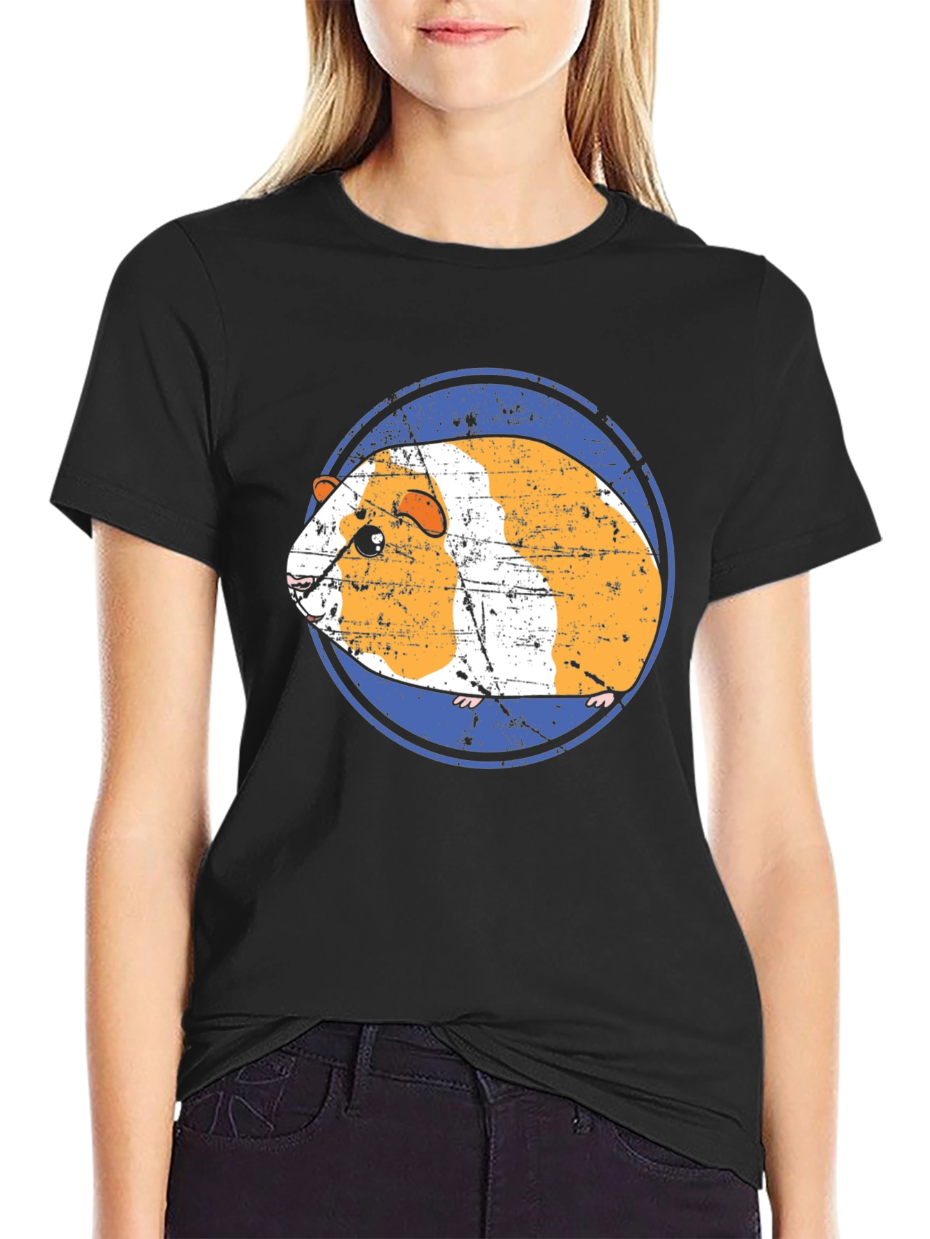 Camiseta Negra con Diseño de Cuy Gracioso