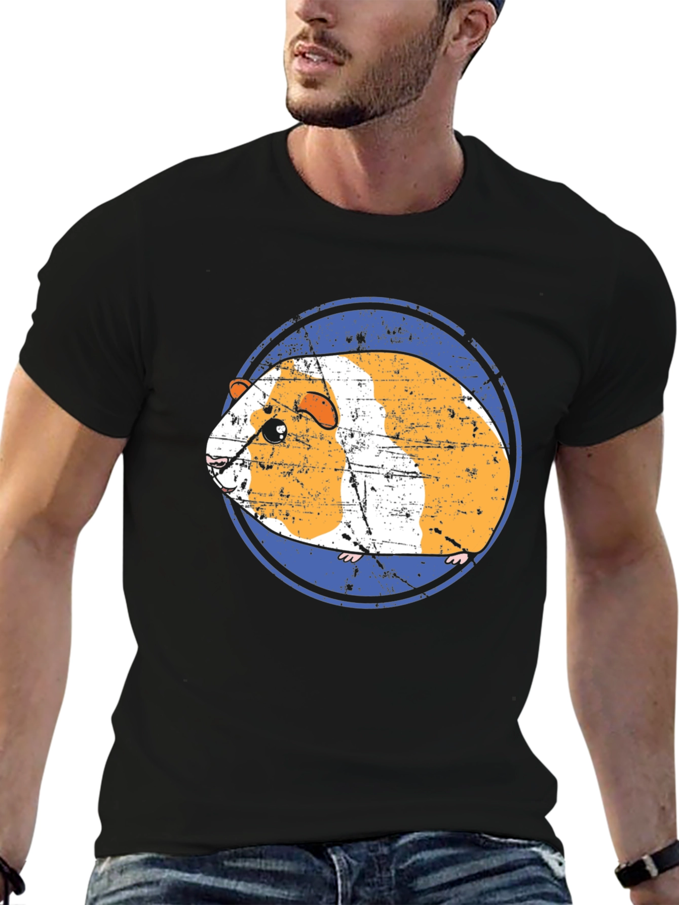 Camiseta Negra con Diseño de Cuy Gracioso