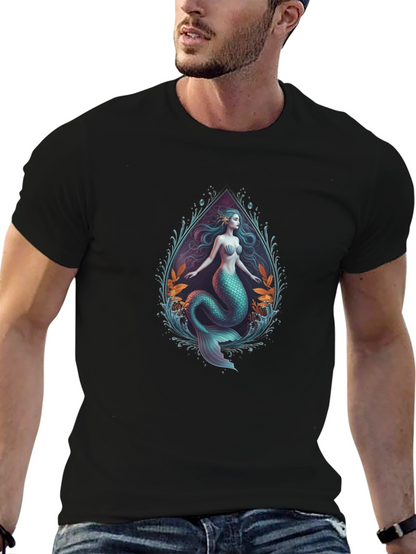 Camiseta Negra con Diseño de Sirena Artística