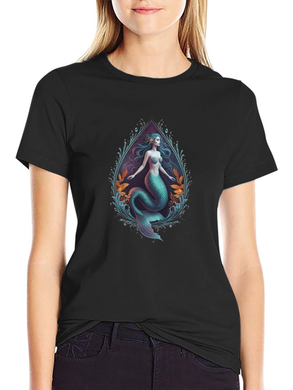Camiseta Negra con Diseño de Sirena Artística