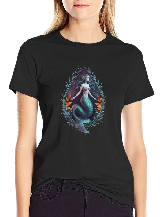 Camiseta Negra con Diseño de Sirena Artística