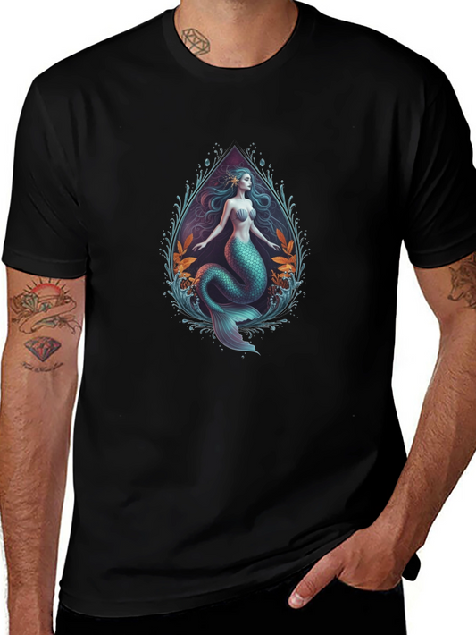 Camiseta Negra con Diseño de Sirena Artística