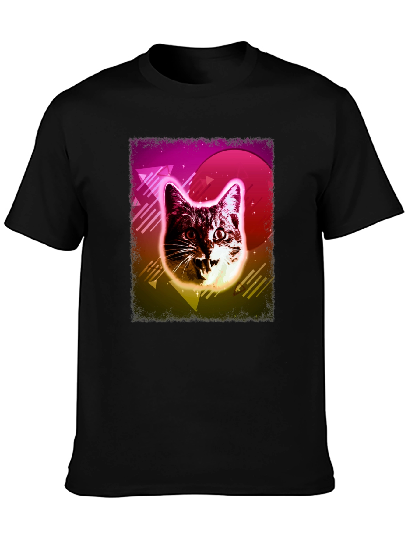 Camiseta Negra con Diseño Retro de Gato