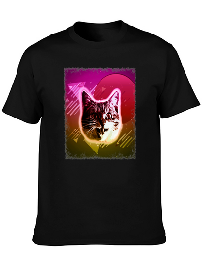 Camiseta Negra con Diseño Retro de Gato