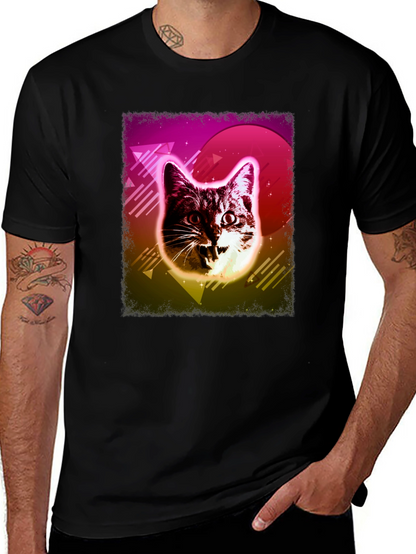 Camiseta Negra con Diseño Retro de Gato