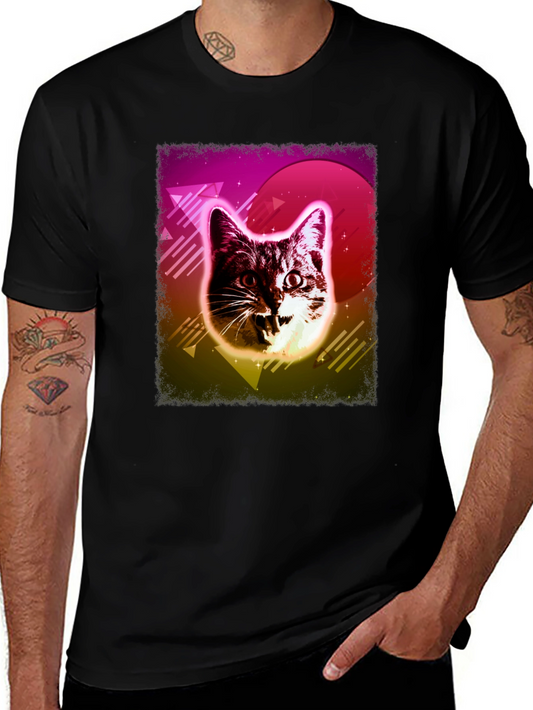 Camiseta Negra con Diseño Retro de Gato