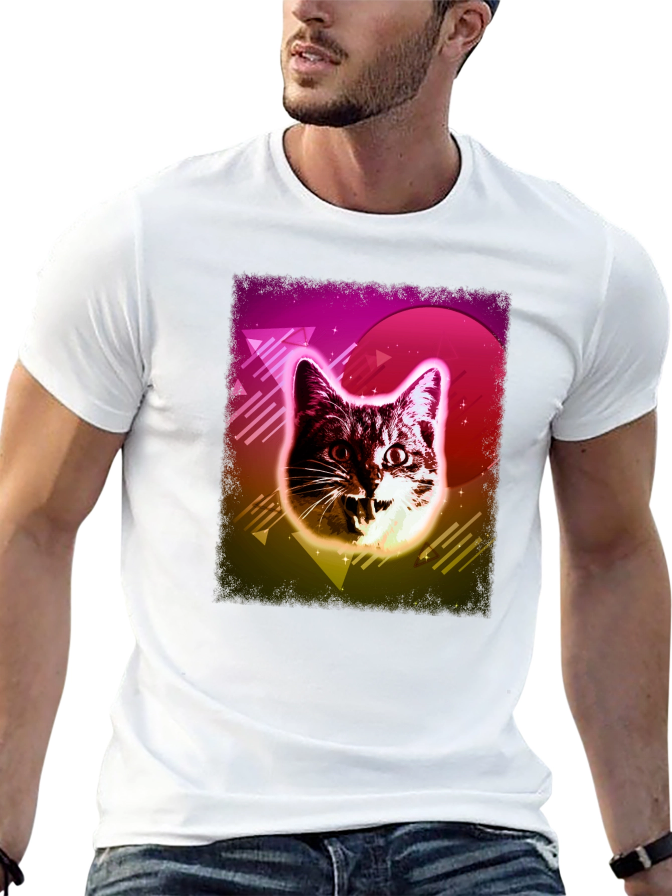 Camiseta Negra con Diseño Retro de Gato