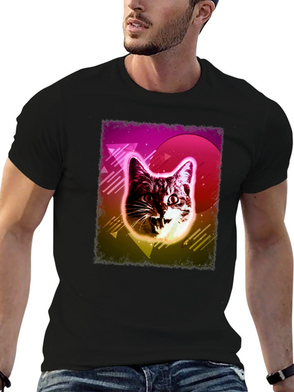 Camiseta Negra con Diseño Retro de Gato