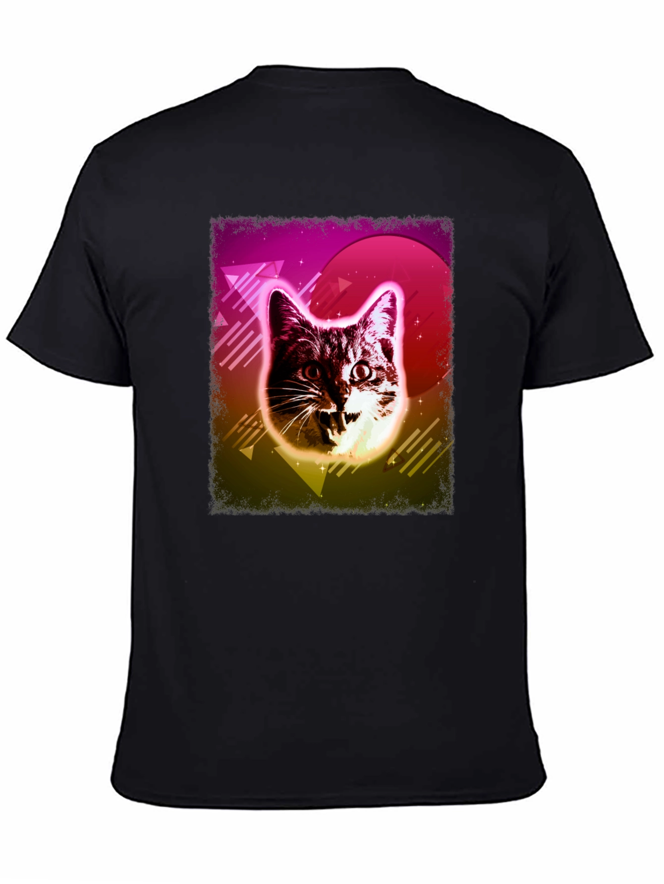 Camiseta Negra con Diseño Retro de Gato