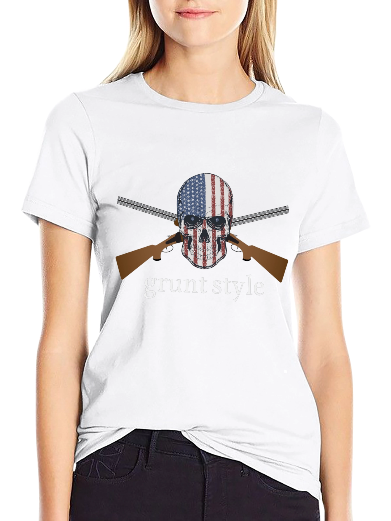 Camiseta Negra Grunt Style Calavera USA