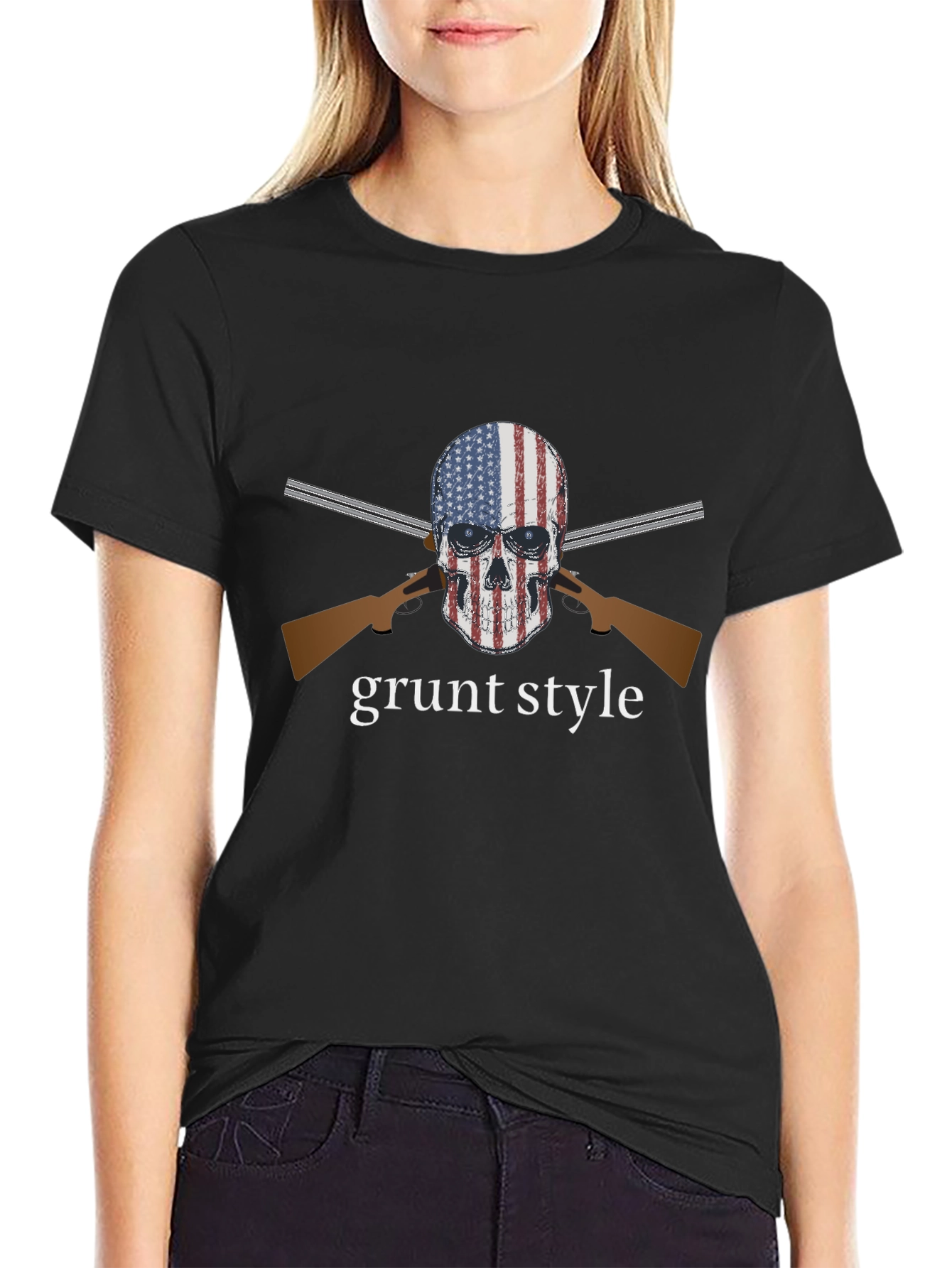 Camiseta Negra Grunt Style Calavera USA