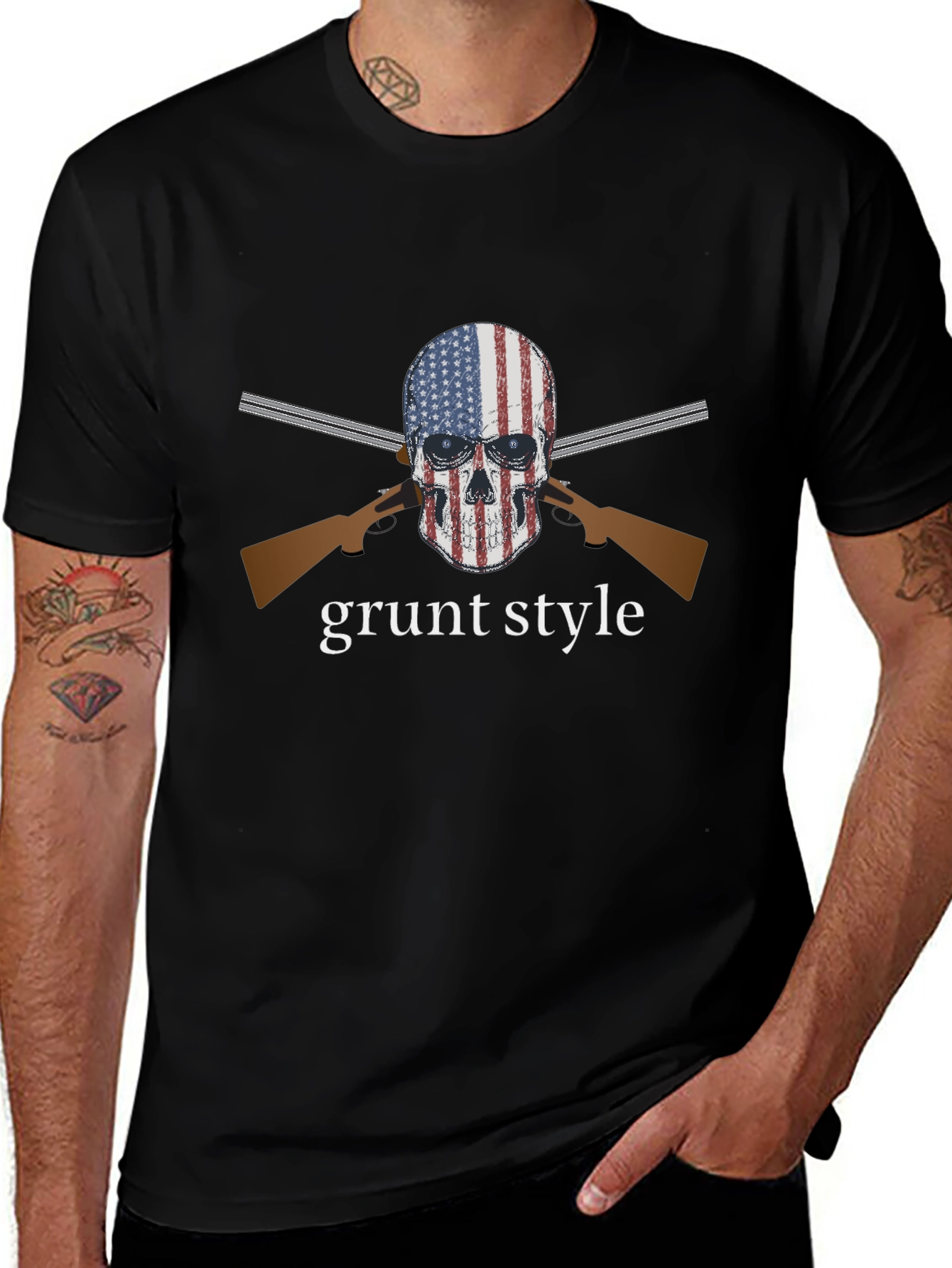 Camiseta Negra Grunt Style Calavera USA