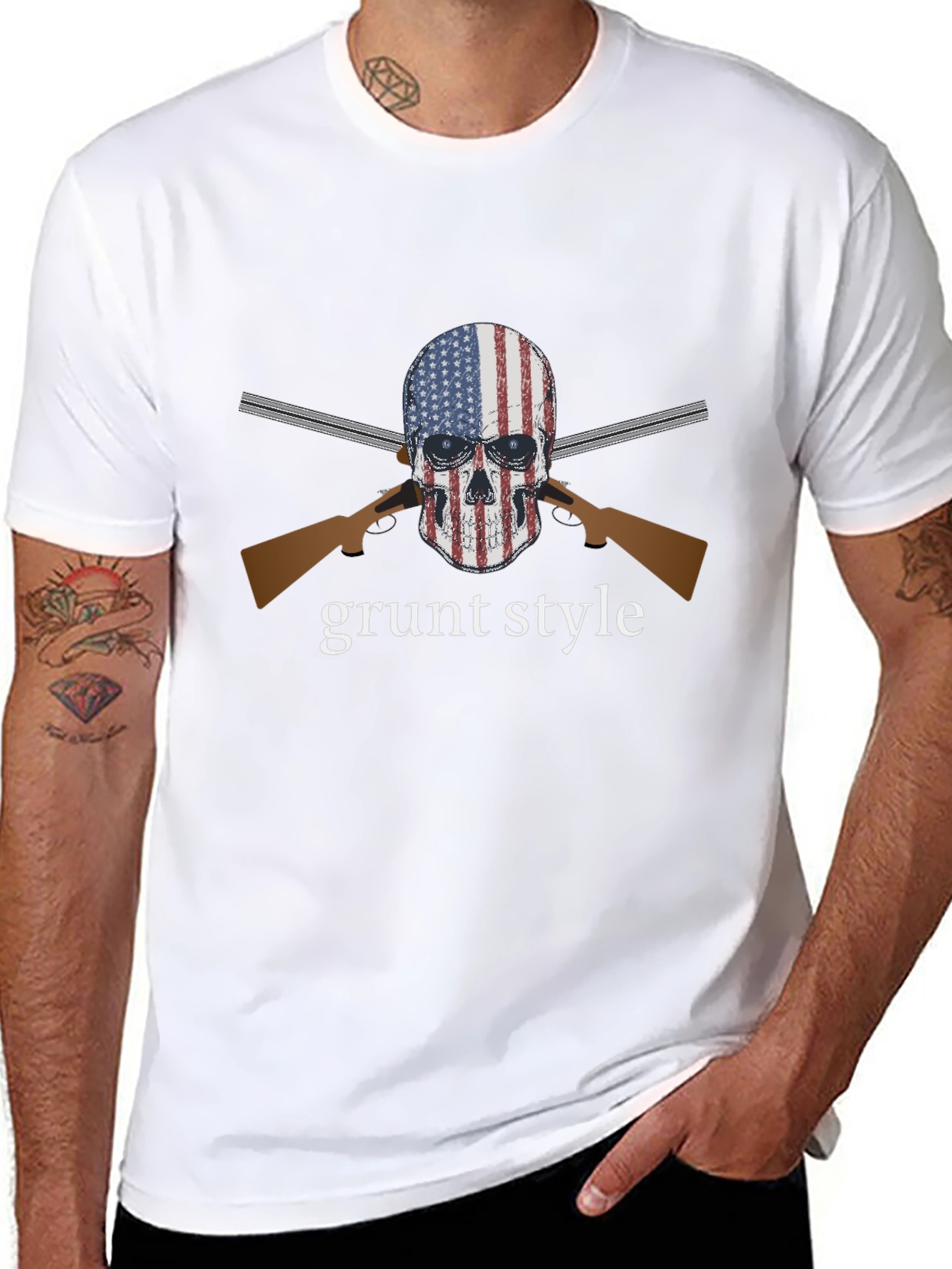 Camiseta Negra Grunt Style Calavera USA