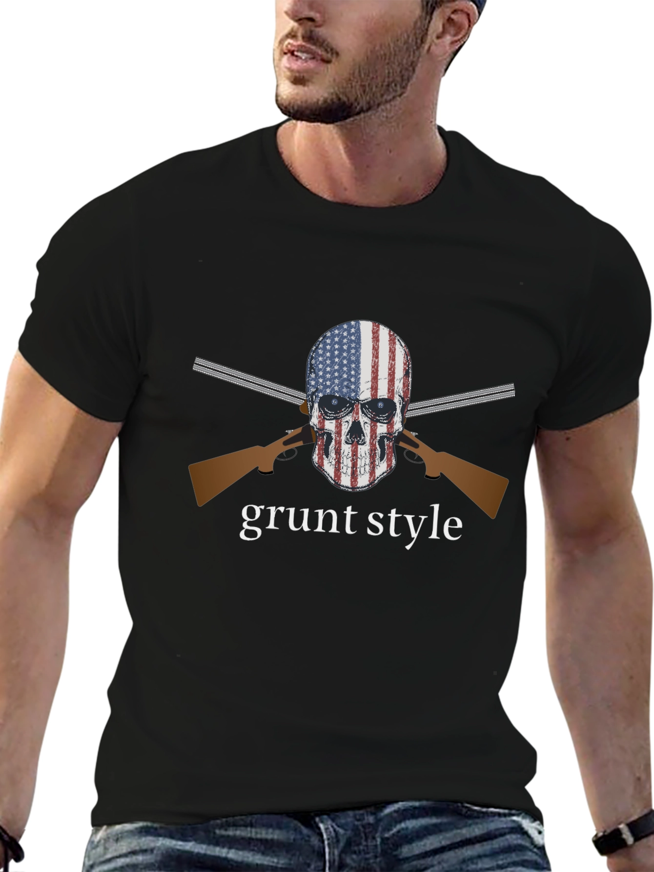 Camiseta Negra Grunt Style Calavera USA