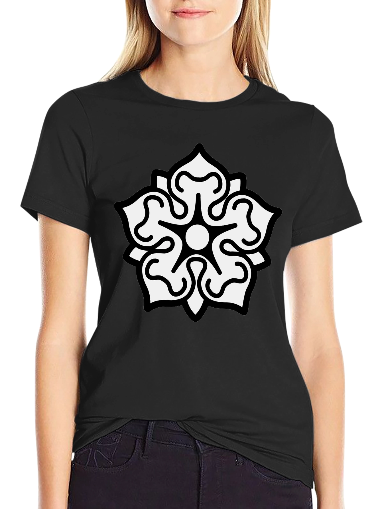 Camiseta Negra Hombre Diseño Floral Blanco