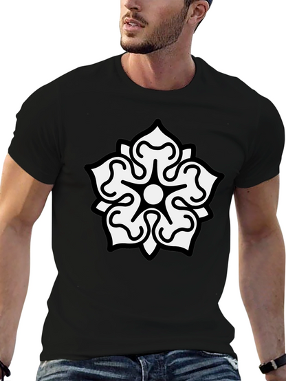Camiseta Negra Hombre Diseño Floral Blanco