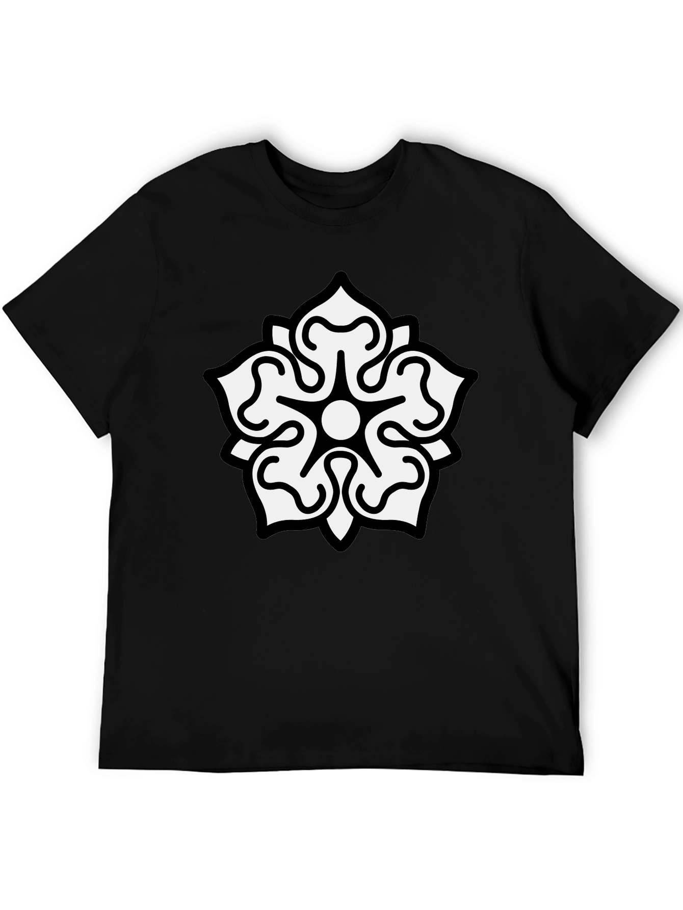 Camiseta Negra Hombre Diseño Floral Blanco