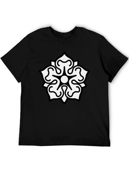 Camiseta Negra Hombre Diseño Floral Blanco