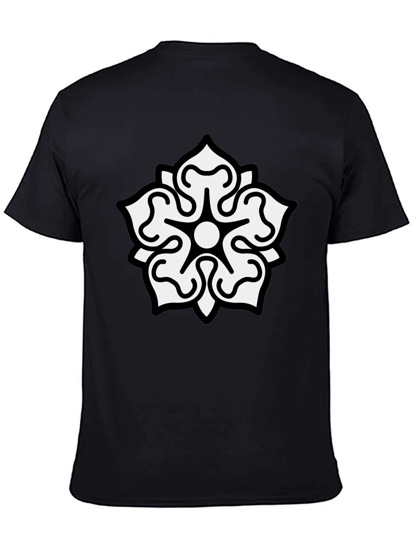 Camiseta Negra Hombre Diseño Floral Blanco