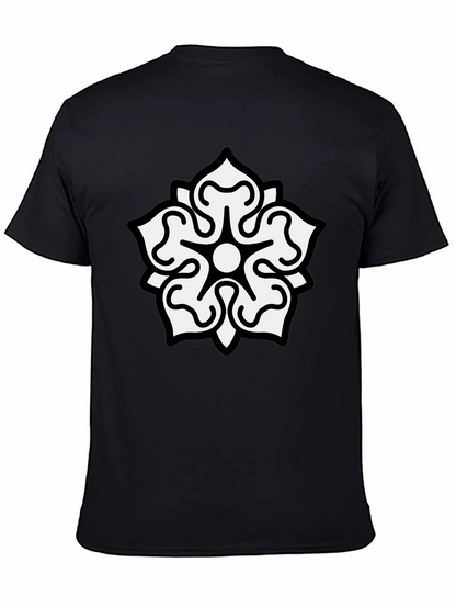 Camiseta Negra Hombre Diseño Floral Blanco