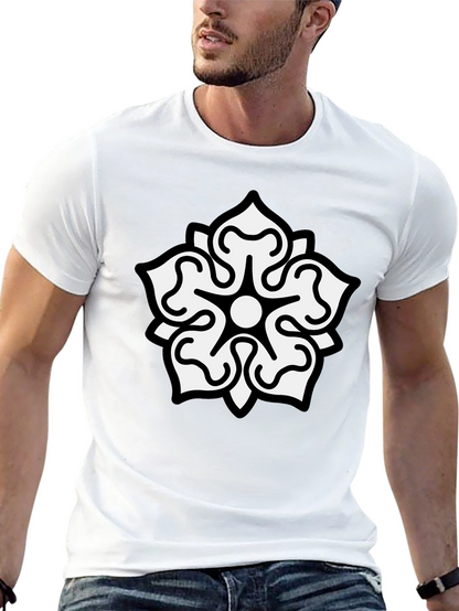 Camiseta Negra Hombre Diseño Floral Blanco