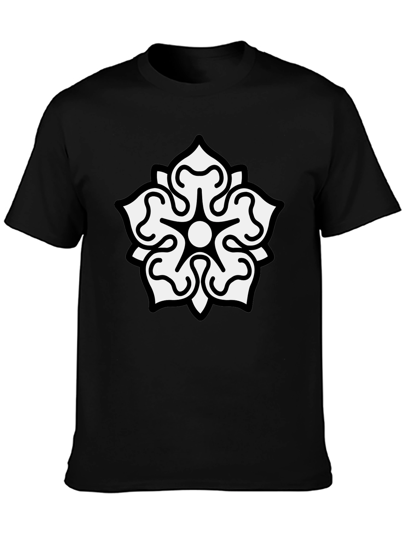 Camiseta Negra Hombre Diseño Floral Blanco