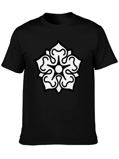 Camiseta Negra Hombre Diseño Floral Blanco