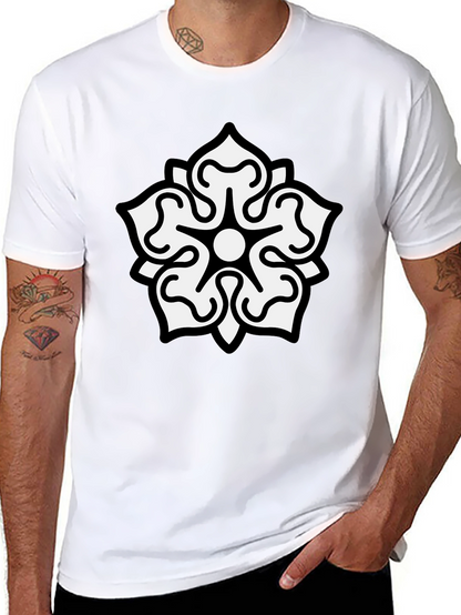 Camiseta Negra Hombre Diseño Floral Blanco