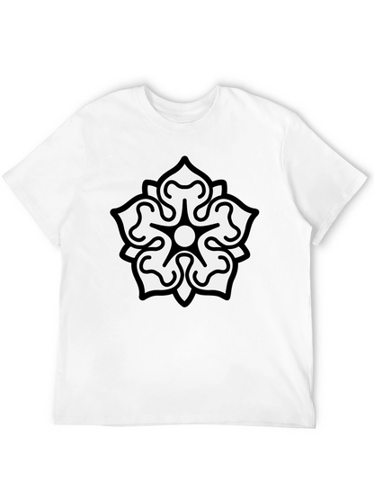 Camiseta Negra Hombre Diseño Floral Blanco