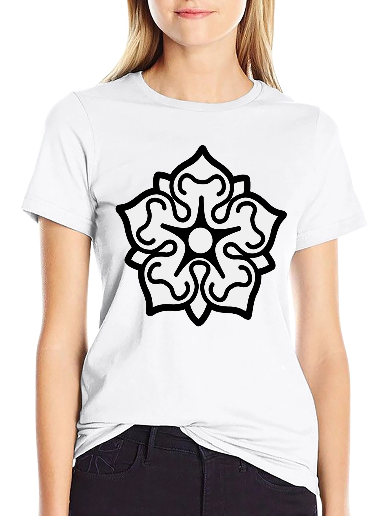 Camiseta Negra Hombre Diseño Floral Blanco