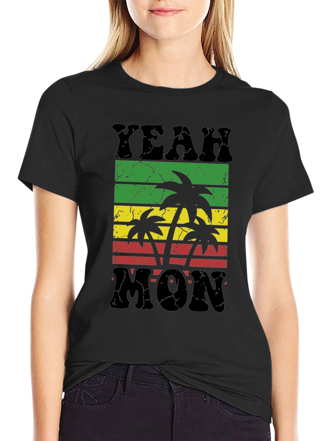 Camiseta Negra Yeah Mon Estilo Reggae