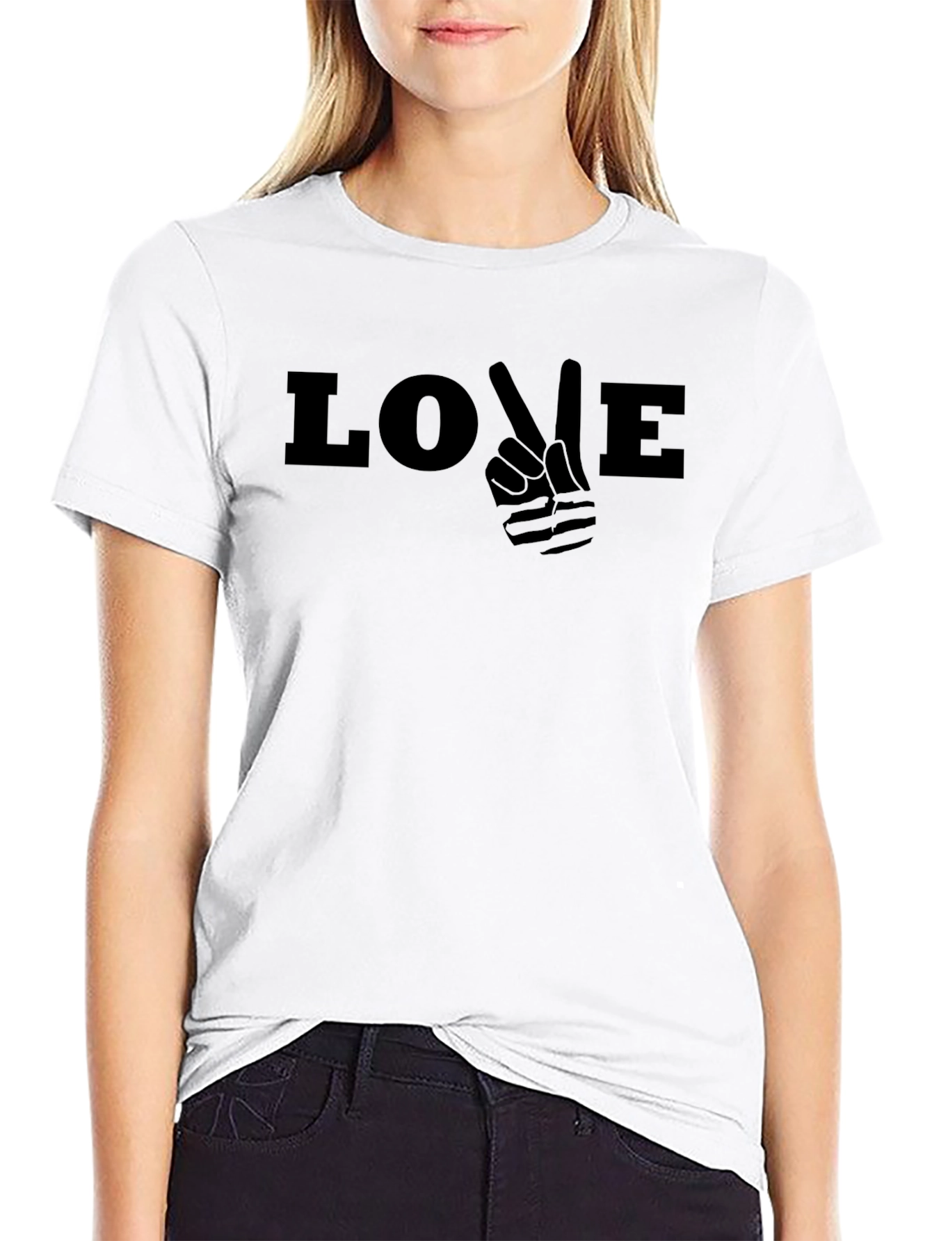 Camiseta Negra Love Peace Casual
