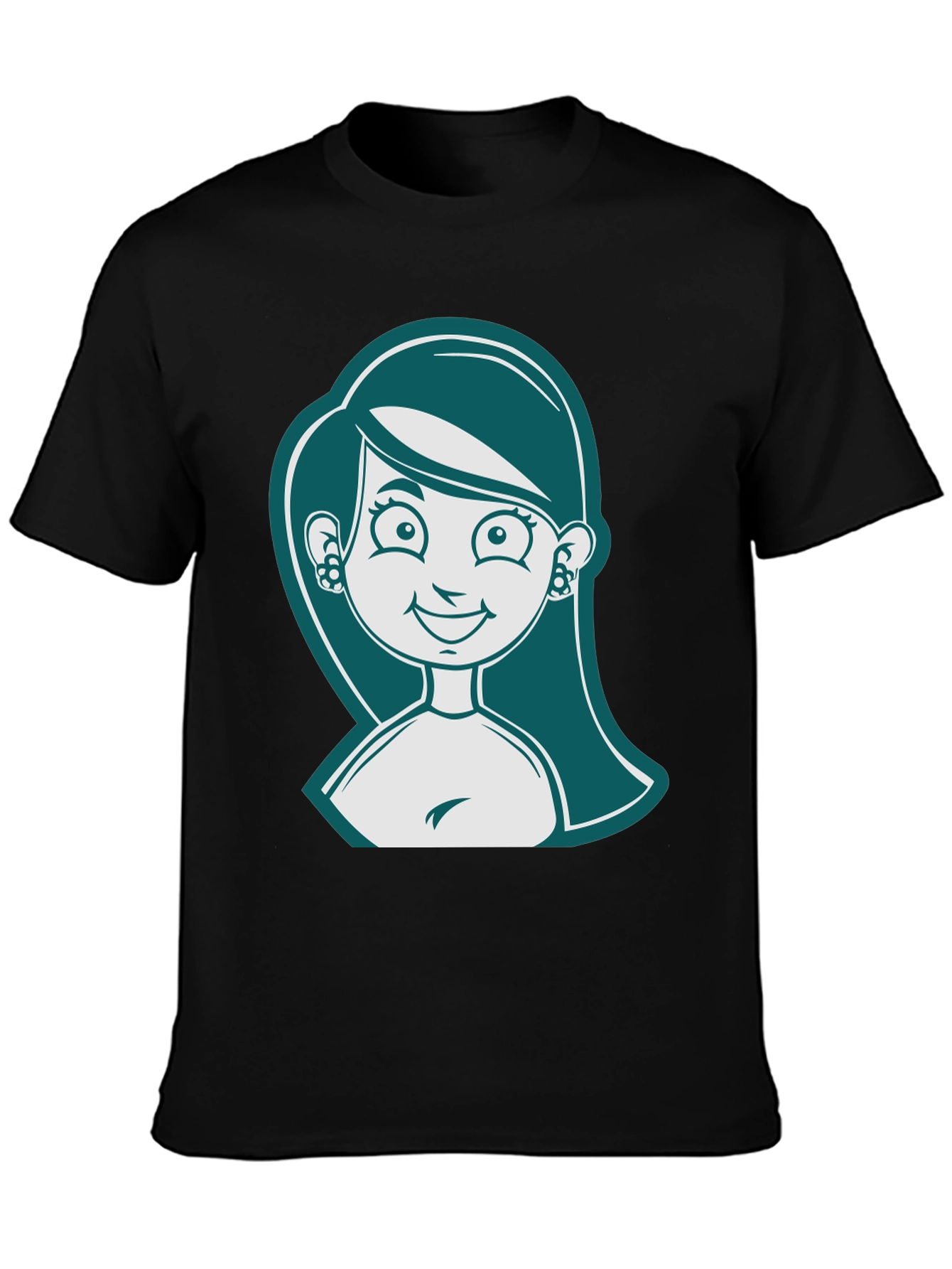 Camiseta Negra con Diseño de Mujer Caricaturizada