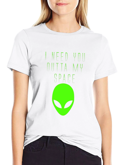 Camiseta Negra Estampado Alienígena - ¡Fuera de Mi Espacio!