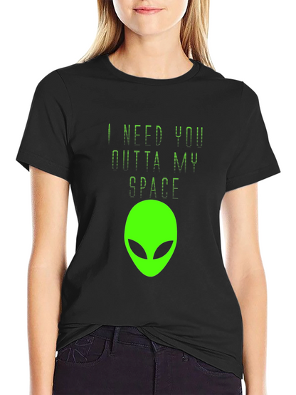 Camiseta Negra Estampado Alienígena - ¡Fuera de Mi Espacio!