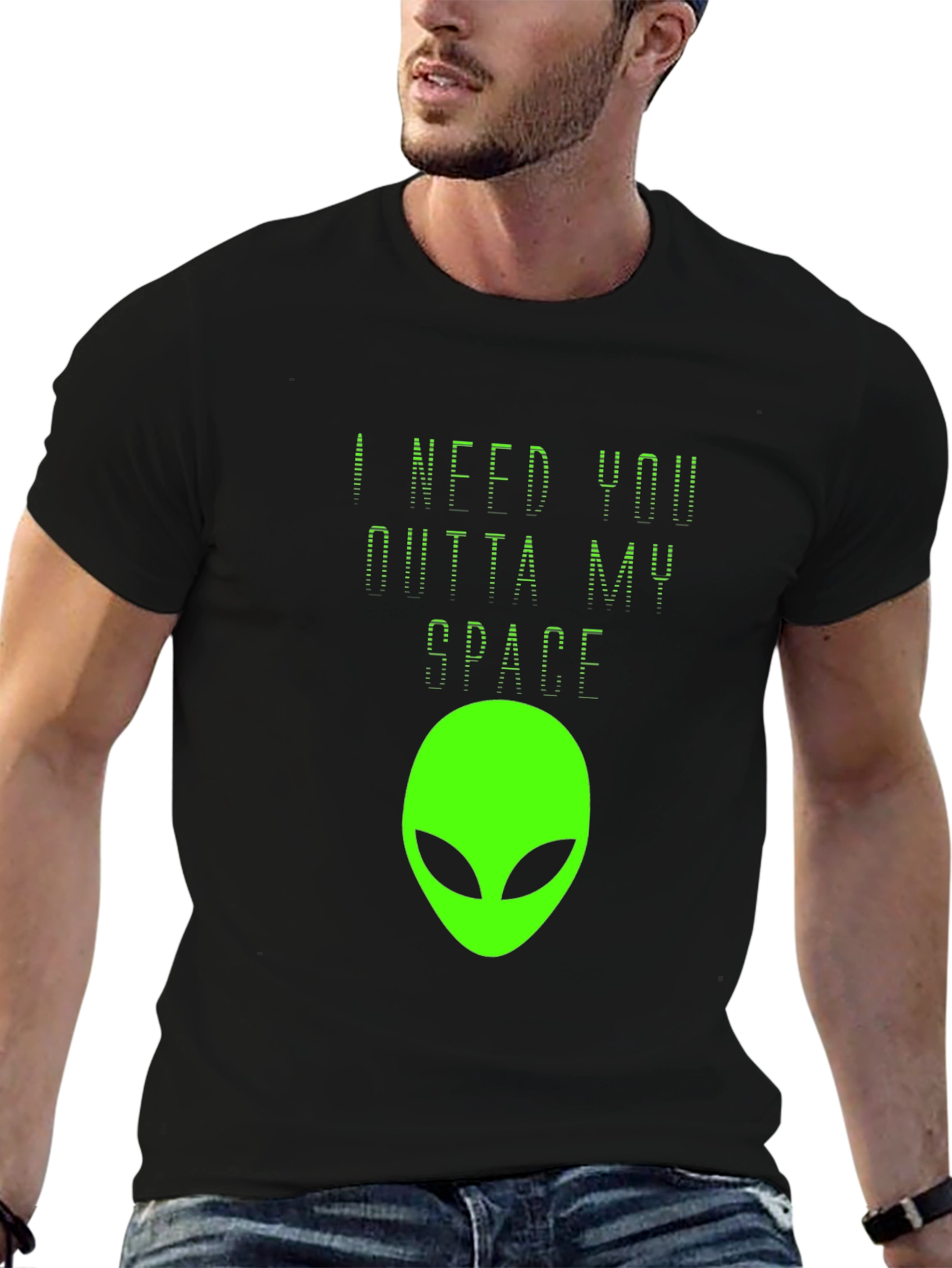 Camiseta Negra Estampado Alienígena - ¡Fuera de Mi Espacio!