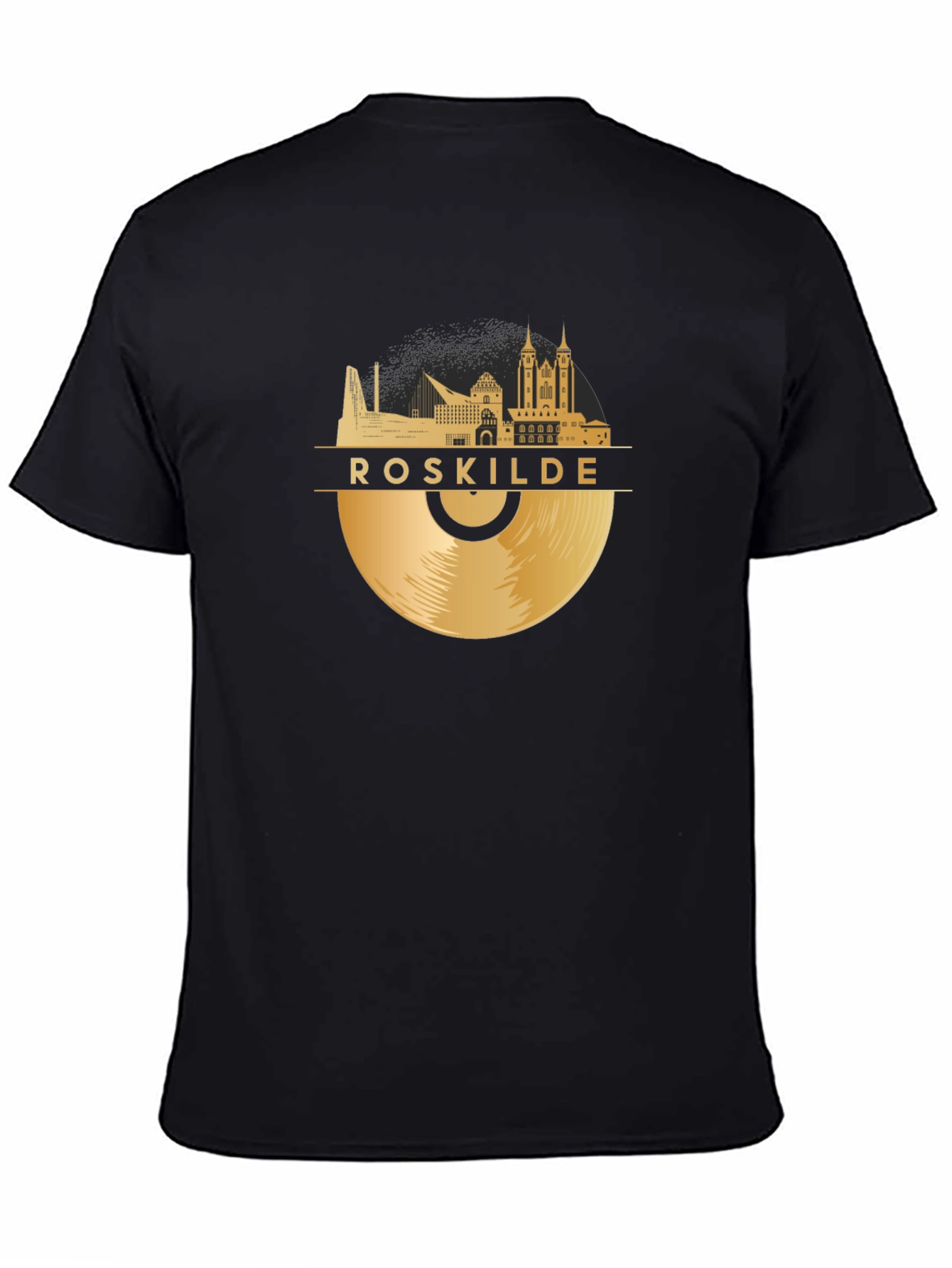 Camiseta Negra Roskilde Vinilo Dorado