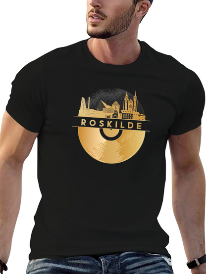 Camiseta Negra Roskilde Vinilo Dorado