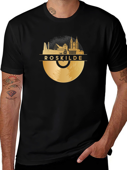 Camiseta Negra Roskilde Vinilo Dorado