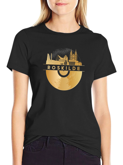 Camiseta Negra Roskilde Vinilo Dorado