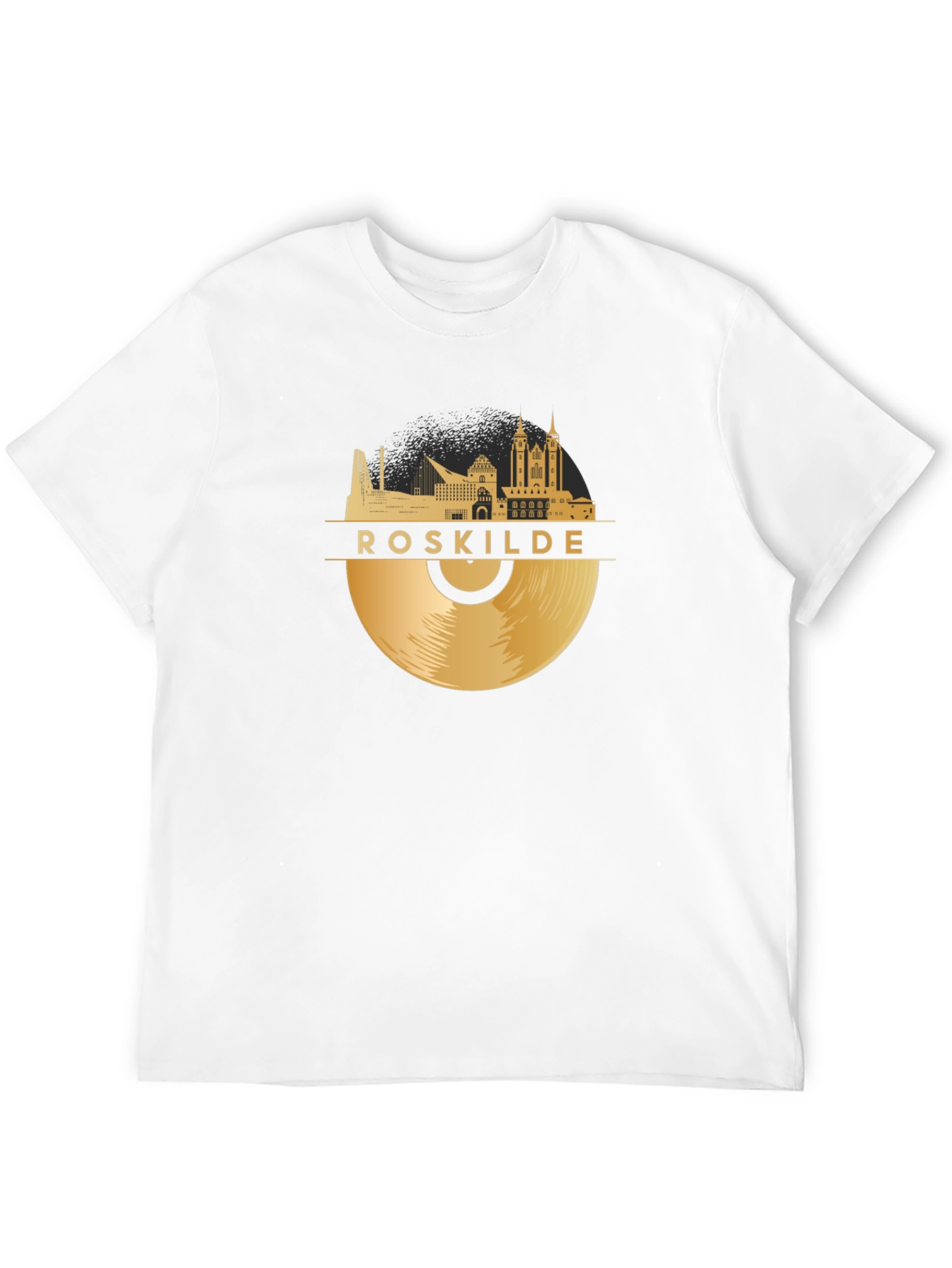 Camiseta Negra Roskilde Vinilo Dorado
