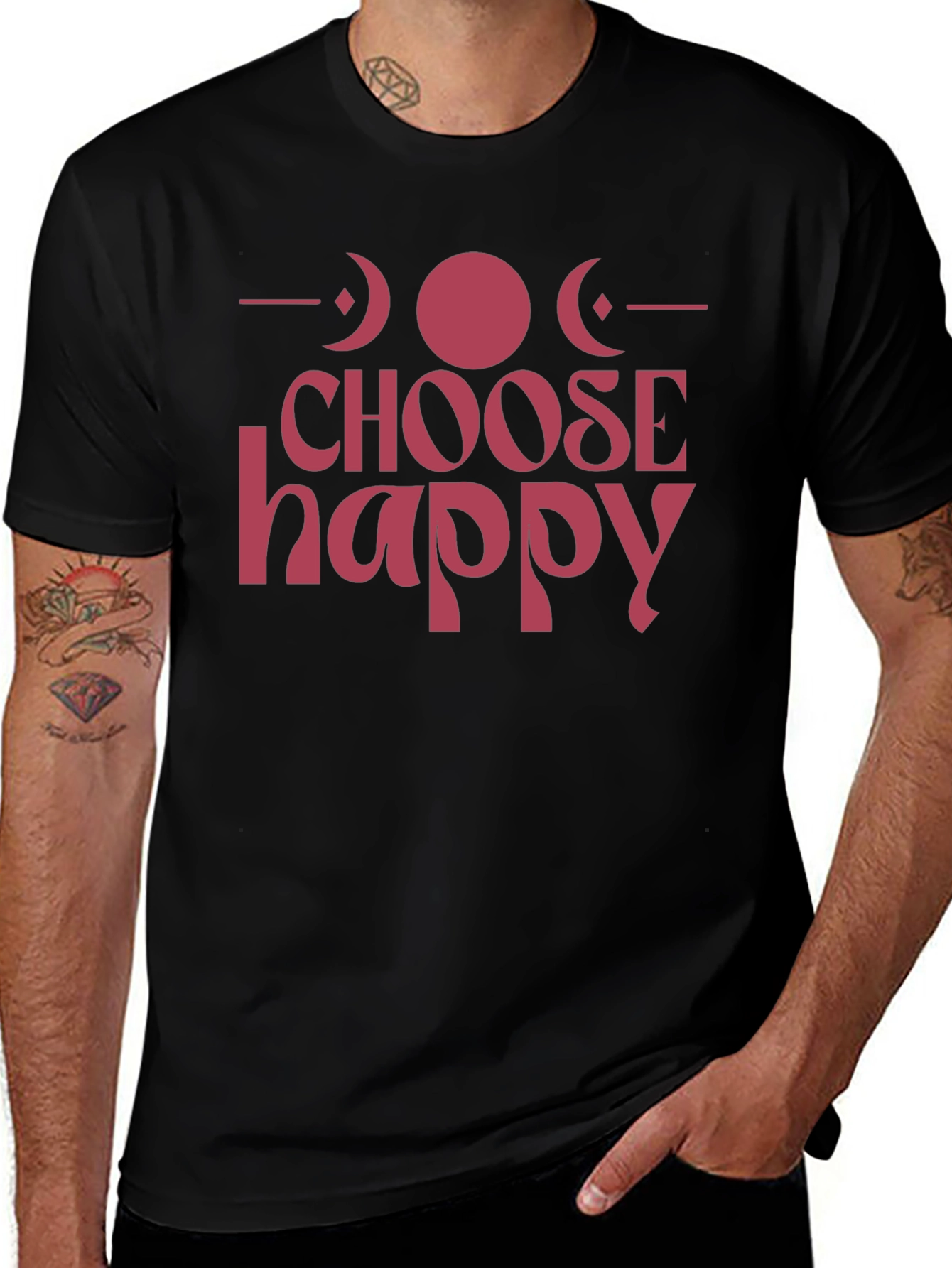 Camiseta Negra Choose Happy con Diseño de Fases Lunares