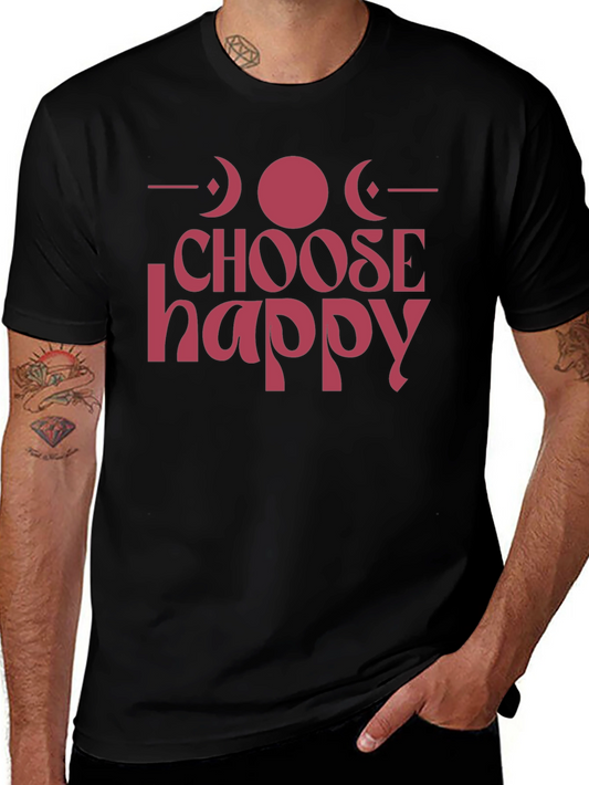 Camiseta Negra Choose Happy con Diseño de Fases Lunares