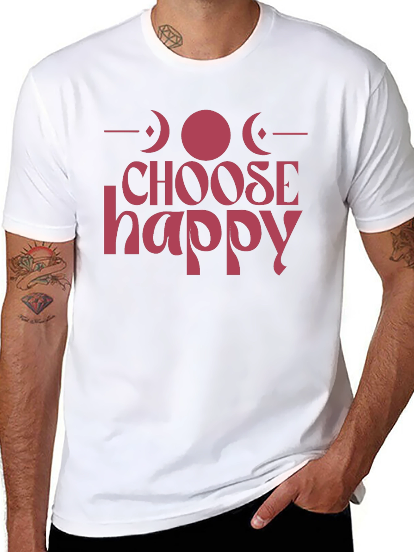 Camiseta Negra Choose Happy con Diseño de Fases Lunares
