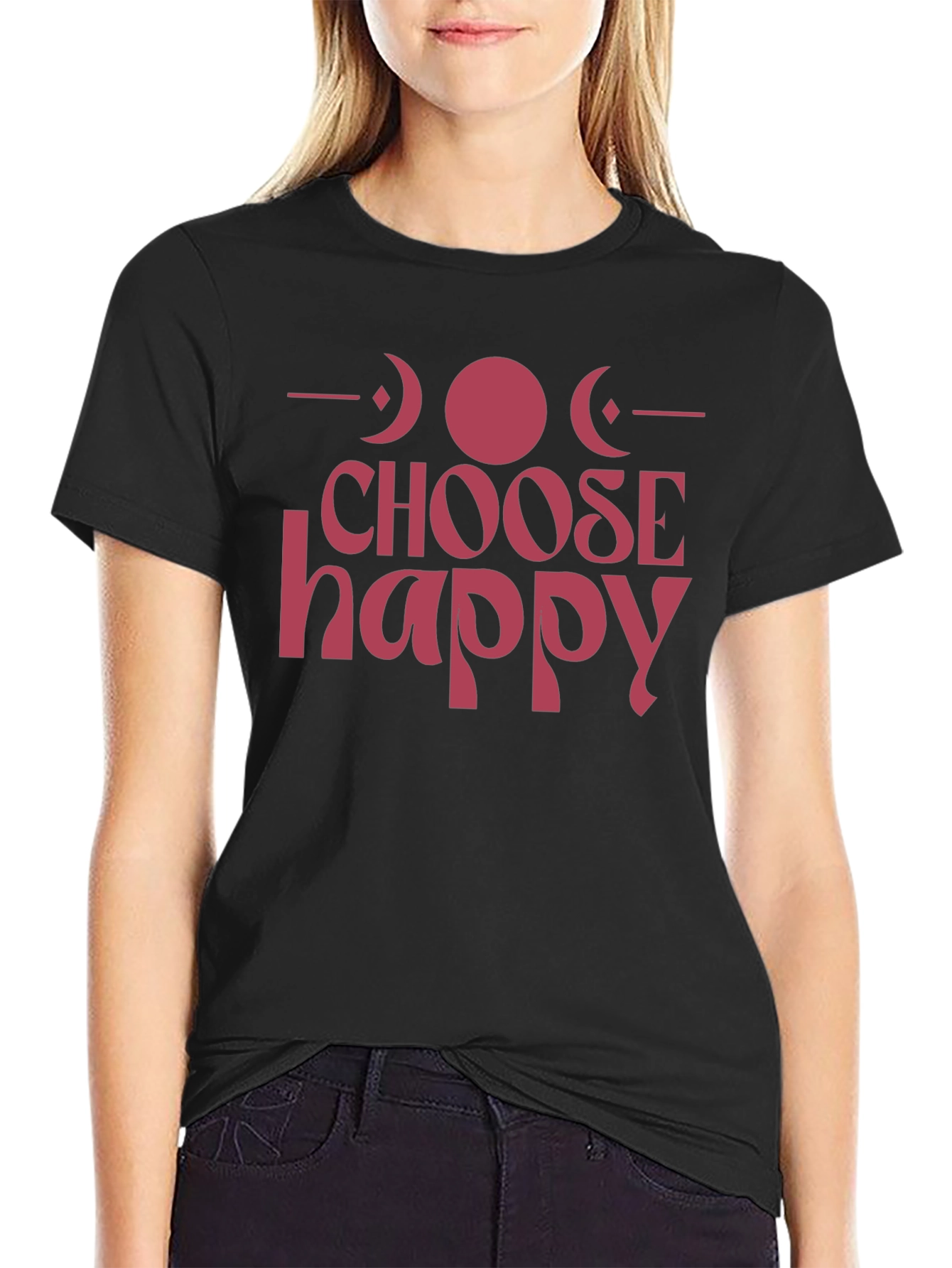 Camiseta Negra Choose Happy con Diseño de Fases Lunares